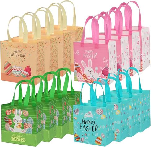 YANGTE Easter Gift Bags Bulk 16 Pack Reusable Party Bags with Handles, Colorful Egg Hunt Baskets for Kids, Bunny Treat Bag, Durable Easter Favor Basket for Candy & Gifts in Saudi Arabia