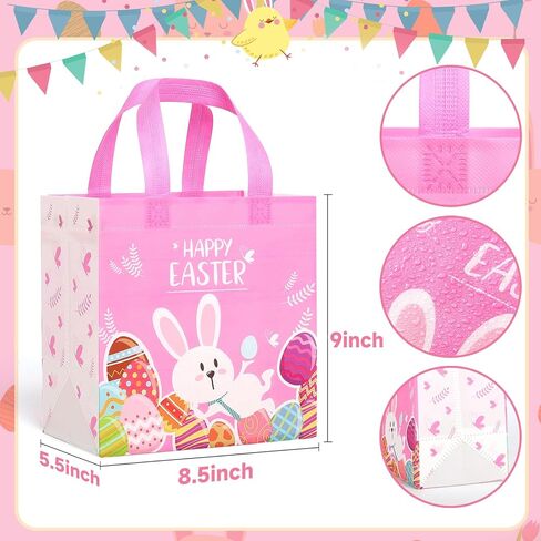 YANGTE Easter Gift Bags Bulk 16 Pack Reusable Party Bags with Handles, Colorful Egg Hunt Baskets for Kids, Bunny Treat Bag, Durable Easter Favor Basket for Candy & Gifts in Saudi Arabia