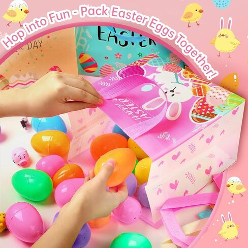 YANGTE Easter Gift Bags Bulk 16 Pack Reusable Party Bags with Handles, Colorful Egg Hunt Baskets for Kids, Bunny Treat Bag, Durable Easter Favor Basket for Candy & Gifts in Saudi Arabia
