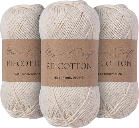 Re-Cotton Knitting Yarn 3X 100g / 3.52oz (Cream, 3 Pack) in Saudi Arabia