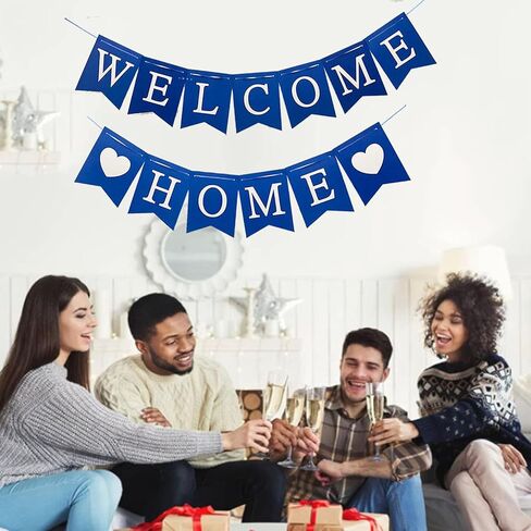 لافتة الترحيب بالمنزل، خلفية لامعة باللون الأزرق من أجل الترحيب بعودة الطفل، مستلزمات تزيين حفلات العودة للوطن وحفلات العائلة in Kuwait