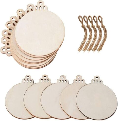 50Pcs Wooden DIY Christmas Ornaments Unfinished Predrilled Wood Circles for Crafts Centerpieces Round Wooden Discs Hanging Decorations in Saudi Arabia