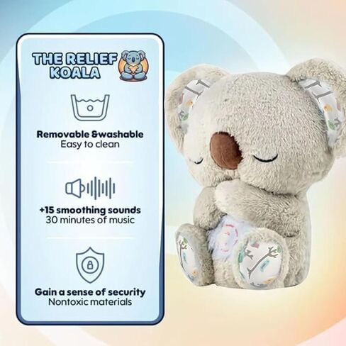 Relief Koala Breathing Stuffed Toy, Anxiety Relief Plush Breathing Animal, Sleeping Koala Plush Breathing with Music Lights and Rhythmic Breathing Movements, Birthday Gifts for Adults and Kids in Saudi Arabia