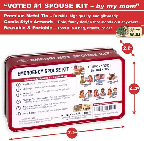 Funny Emergency Spouse Couple Kit Includes Squishy Toy, Coupon Game, Flip Coin, Stickers, Jokes, Badge, Earfoam. Ultimate Marriage Novelty Gag Gift for Friends and Family in Saudi Arabia