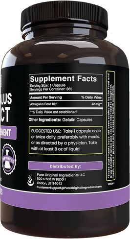 Pure Original Ingredients Astragalus (365 Capsules) No Magnesium Or Rice Fillers, Always Pure, Lab Verified in Kuwait