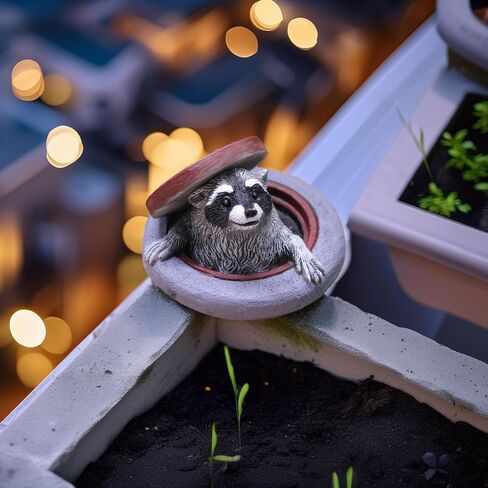 Whimsical Peeking Raccoon Figurine: Resin Mini Racoon in Manhole Cover for Fairy Garden, Craft Display, Desktop & Collectible Scenes in Saudi Arabia