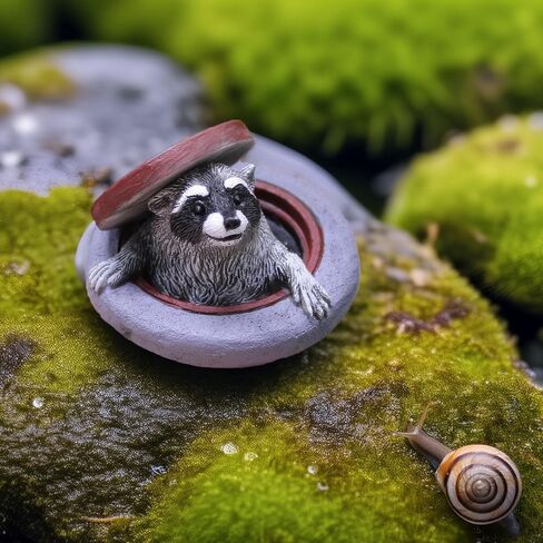 Whimsical Peeking Raccoon Figurine: Resin Mini Racoon in Manhole Cover for Fairy Garden, Craft Display, Desktop & Collectible Scenes in Saudi Arabia