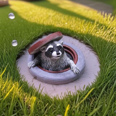 Whimsical Peeking Raccoon Figurine: Resin Mini Racoon in Manhole Cover for Fairy Garden, Craft Display, Desktop & Collectible Scenes in Saudi Arabia