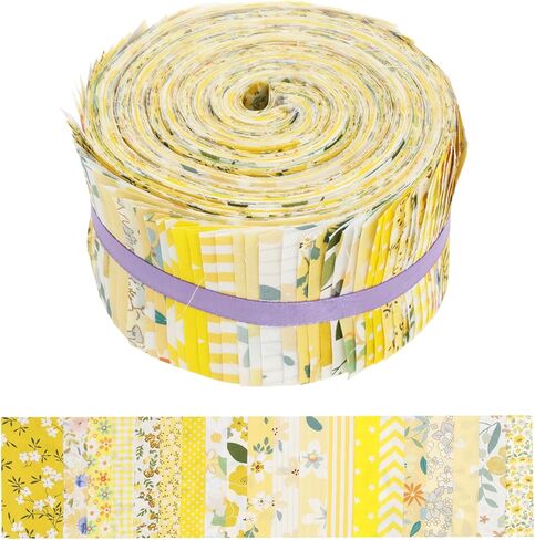 Jelly Roll Fabric, 80 Pre-Cut Strips (2.5 x 20 Inch) Fabric for Quilting and Sewing, 20 Assorted Floral Prints, 100% Cotton, Plain Weave Cotton Strips for Quilting and Patchwork Craft (Yellow) in Saudi Arabia