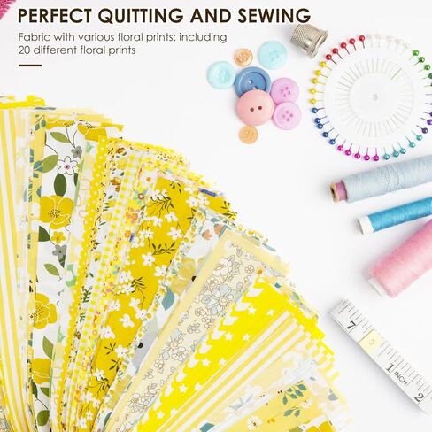 Jelly Roll Fabric, 80 Pre-Cut Strips (2.5 x 20 Inch) Fabric for Quilting and Sewing, 20 Assorted Floral Prints, 100% Cotton, Plain Weave Cotton Strips for Quilting and Patchwork Craft (Yellow) in Saudi Arabia