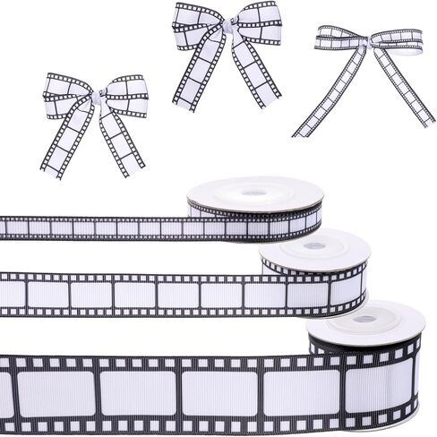 3 Rolls Filmstrip Ribbon Movie Film Ribbon White and Black Filmstrip Decorating Material Party Accessory for Movie Party Table Decor Home DIY Wrapping Wreaths Crafts, 0.4, 0.87, 1.5 Inch Wide, 15 Yard in Saudi Arabia