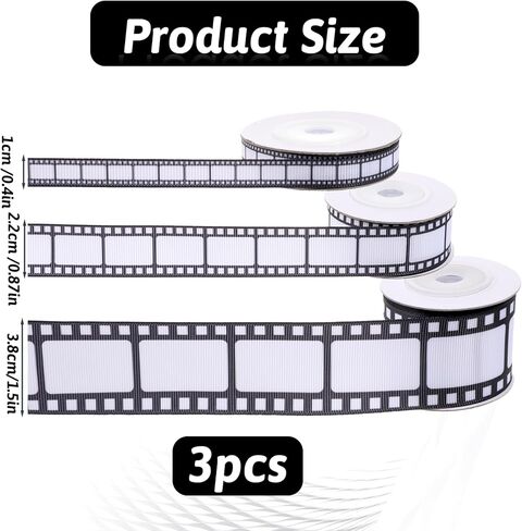 3 Rolls Filmstrip Ribbon Movie Film Ribbon White and Black Filmstrip Decorating Material Party Accessory for Movie Party Table Decor Home DIY Wrapping Wreaths Crafts, 0.4, 0.87, 1.5 Inch Wide, 15 Yard in Saudi Arabia