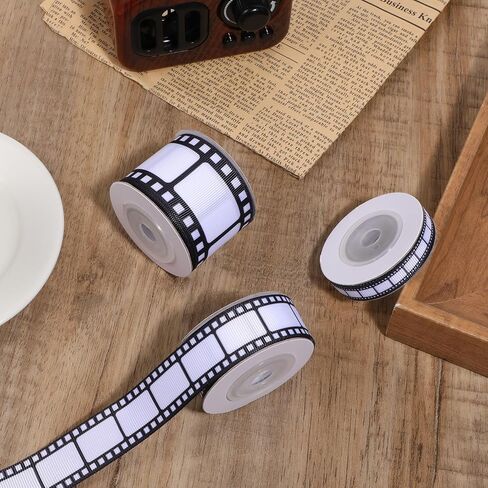 3 Rolls Filmstrip Ribbon Movie Film Ribbon White and Black Filmstrip Decorating Material Party Accessory for Movie Party Table Decor Home DIY Wrapping Wreaths Crafts, 0.4, 0.87, 1.5 Inch Wide, 15 Yard in Saudi Arabia