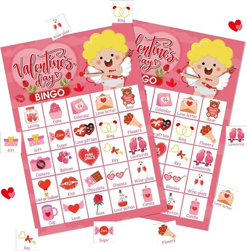 لعبة YQUQWN Valentine Bingo 24 لاعبًا في عيد الحب بطاقات البنغو الملاك لألعاب الكبار وحفلات الحفلات الليلية ومستلزمات الحفلات اليومية in Kuwait