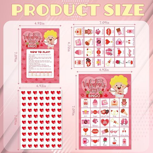 لعبة YQUQWN Valentine Bingo 24 لاعبًا في عيد الحب بطاقات البنغو الملاك لألعاب الكبار وحفلات الحفلات الليلية ومستلزمات الحفلات اليومية in Kuwait