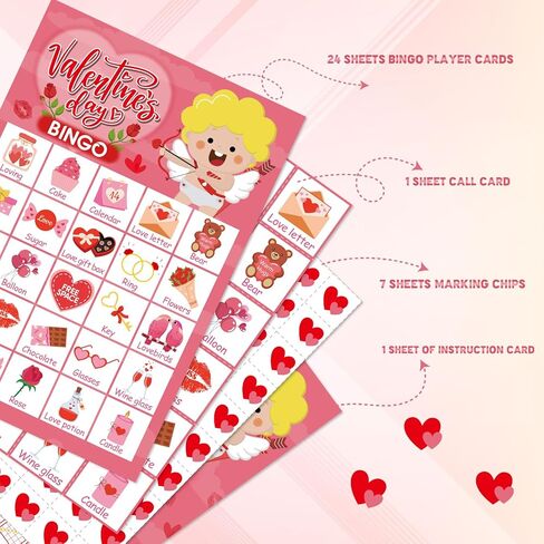 لعبة YQUQWN Valentine Bingo 24 لاعبًا في عيد الحب بطاقات البنغو الملاك لألعاب الكبار وحفلات الحفلات الليلية ومستلزمات الحفلات اليومية in Kuwait