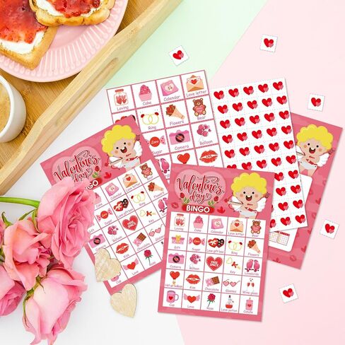 لعبة YQUQWN Valentine Bingo 24 لاعبًا في عيد الحب بطاقات البنغو الملاك لألعاب الكبار وحفلات الحفلات الليلية ومستلزمات الحفلات اليومية in Kuwait