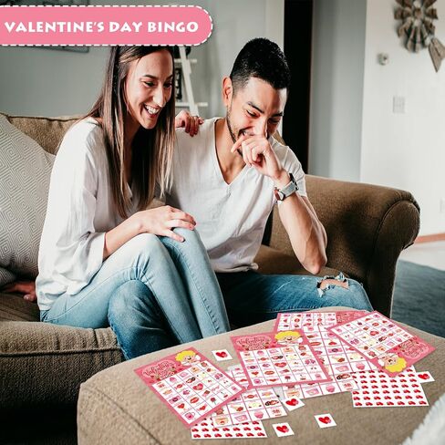 لعبة YQUQWN Valentine Bingo 24 لاعبًا في عيد الحب بطاقات البنغو الملاك لألعاب الكبار وحفلات الحفلات الليلية ومستلزمات الحفلات اليومية in Kuwait