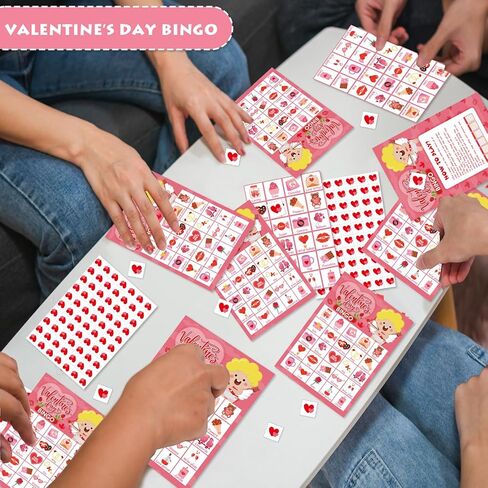 لعبة YQUQWN Valentine Bingo 24 لاعبًا في عيد الحب بطاقات البنغو الملاك لألعاب الكبار وحفلات الحفلات الليلية ومستلزمات الحفلات اليومية in Kuwait