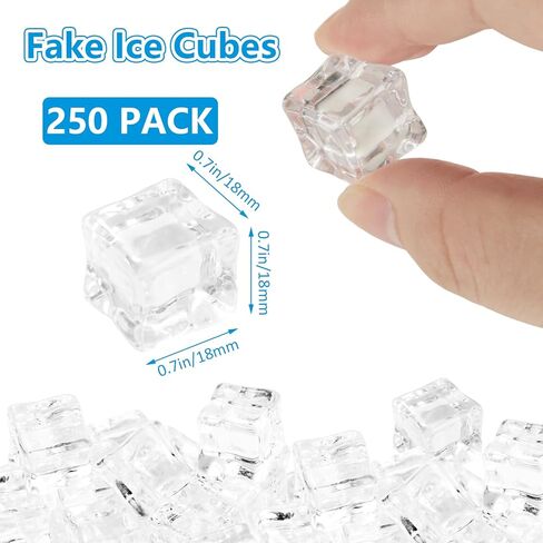 250 Pack 0.7 Inch Fake Ice Cubes, Plastic Reusable Ice Cubes for Drinks, Acrylic Fake Ice Vase Fillers for Centerpieces, Photography Props, Food Display, DIY crafts in Kuwait