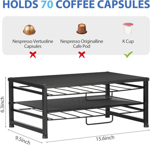 K Cup Holder Organizer for 70 Pods, 2-Tier Coffee Pod Holder for K-Cup with 2 Sliding Storage Drawers, Coffee Station Bar Organizer for Kitchen Countertop, Home & Office, Frosted Black in Kuwait