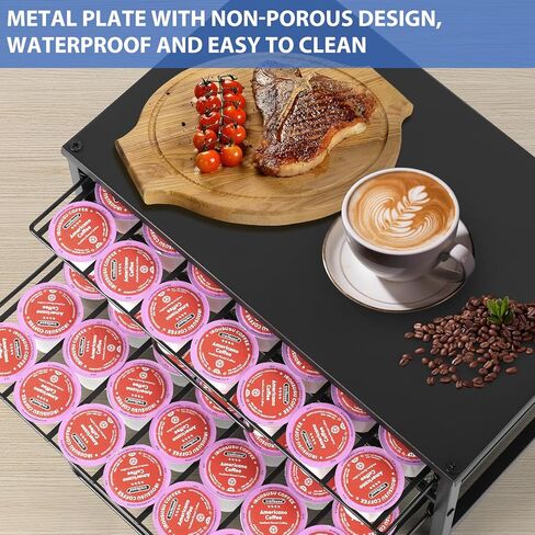 K Cup Holder Organizer for 70 Pods, 2-Tier Coffee Pod Holder for K-Cup with 2 Sliding Storage Drawers, Coffee Station Bar Organizer for Kitchen Countertop, Home & Office, Frosted Black in Kuwait