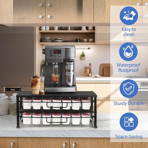 K Cup Holder Organizer for 70 Pods, 2-Tier Coffee Pod Holder for K-Cup with 2 Sliding Storage Drawers, Coffee Station Bar Organizer for Kitchen Countertop, Home & Office, Frosted Black in Kuwait