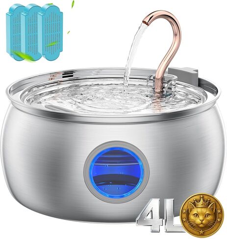 Tomxcute Stainless Steel Cat Water Fountain - 4.0L/135oz Copper Gooseneck - Ultra-Quiet Cat Fountains for Drinking - Dishwasher Safe - Indoor Pet Fountain for Cats, Terriers, Multiple Pets in Kuwait