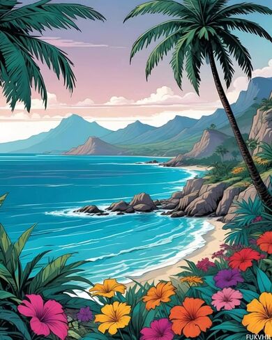 FUKVHIL Retro Seaside Scenery Paint by Numbers Adult Kit Landscape Adult Paint by Number, Beach Paint by Number for Gifts Home Wall Decor UNFRAMED 20x16 inch in Saudi Arabia