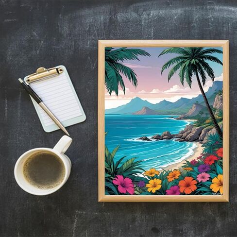 FUKVHIL Retro Seaside Scenery Paint by Numbers Adult Kit Landscape Adult Paint by Number, Beach Paint by Number for Gifts Home Wall Decor UNFRAMED 20x16 inch in Saudi Arabia
