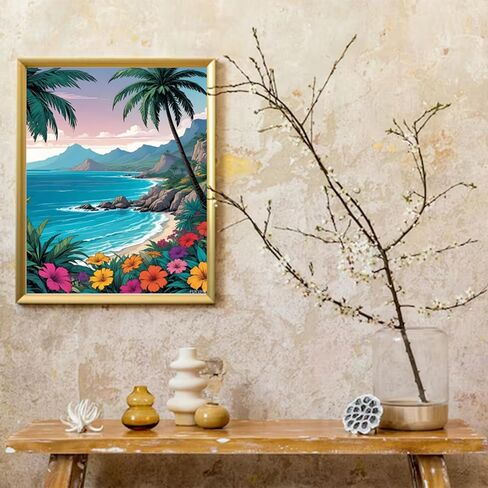 FUKVHIL Retro Seaside Scenery Paint by Numbers Adult Kit Landscape Adult Paint by Number, Beach Paint by Number for Gifts Home Wall Decor UNFRAMED 20x16 inch in Saudi Arabia