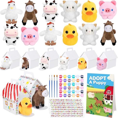 31 Pieces Adopt a Puppy Party Favors 12 Mini Plush Pet Stuffed Dogs with Keychain Include Adopt a Puppy Sign DIY White Dog House Paint Brushes Stickers for Birthday DIY Craft Party Gifts in Saudi Arabia