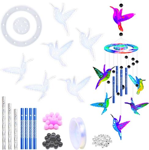 BROVITI 111 Pcs Hummingbird Shape Resin Molds Silicone Kit Epoxy Wind Chimes Casting Mold Jewelry Resin Casting Molds for DIY Wind Bell Keychain Earring Pendants Ornaments Birthdays Gifts in Saudi Arabia