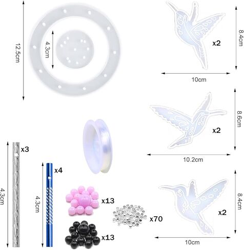 BROVITI 111 Pcs Hummingbird Shape Resin Molds Silicone Kit Epoxy Wind Chimes Casting Mold Jewelry Resin Casting Molds for DIY Wind Bell Keychain Earring Pendants Ornaments Birthdays Gifts in Saudi Arabia
