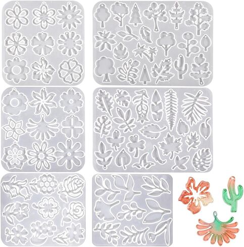 Voyyphixa 6 Pcs Flower Resin Mold Leaf Jewelry Earring Silicone Molds Flower Leaf Pendant Mould Epoxy Resin Casting Mold for DIY Crafts Earring Pendant Charms Keychain Ornaments in Saudi Arabia