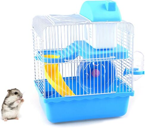 VINGVO Hamster Cage, Hamster Habitat 2 Tier Portable Large Space Animal Home Rodent Gerbil Mouse Mice Rat Wire Cage for Small Animals, Hamster, Guinea Pigs, Rabbits, Golden Bears(Blue) in Kuwait