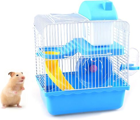 VINGVO Hamster Cage, Hamster Habitat 2 Tier Portable Large Space Animal Home Rodent Gerbil Mouse Mice Rat Wire Cage for Small Animals, Hamster, Guinea Pigs, Rabbits, Golden Bears(Blue) in Kuwait