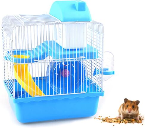 VINGVO Hamster Cage, Hamster Habitat 2 Tier Portable Large Space Animal Home Rodent Gerbil Mouse Mice Rat Wire Cage for Small Animals, Hamster, Guinea Pigs, Rabbits, Golden Bears(Blue) in Kuwait
