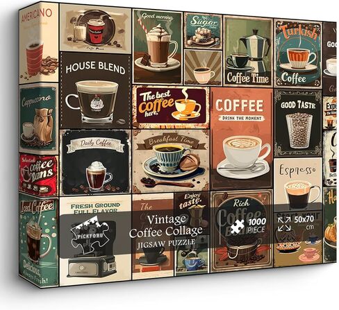 Vintage Coffee Collage Puzzles for Adults 1000 Pieces, PICKFORU Breakfast Food Jigsaw Puzzle Coffee Latte, Hard Difficult Retro Poster Theme for Home Wall Decor in Saudi Arabia