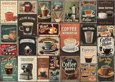 Vintage Coffee Collage Puzzles for Adults 1000 Pieces, PICKFORU Breakfast Food Jigsaw Puzzle Coffee Latte, Hard Difficult Retro Poster Theme for Home Wall Decor in Saudi Arabia