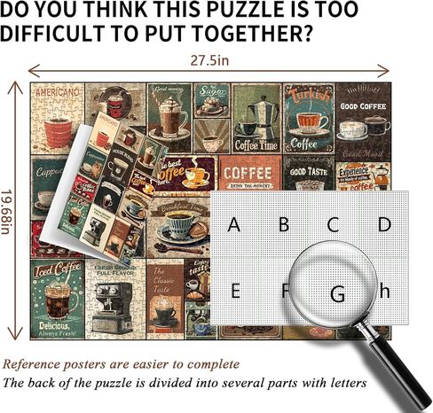Vintage Coffee Collage Puzzles for Adults 1000 Pieces, PICKFORU Breakfast Food Jigsaw Puzzle Coffee Latte, Hard Difficult Retro Poster Theme for Home Wall Decor in Saudi Arabia