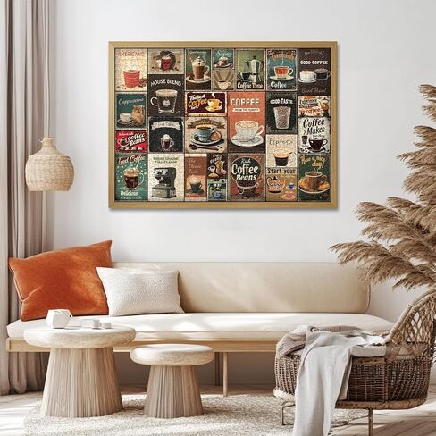 Vintage Coffee Collage Puzzles for Adults 1000 Pieces, PICKFORU Breakfast Food Jigsaw Puzzle Coffee Latte, Hard Difficult Retro Poster Theme for Home Wall Decor in Saudi Arabia