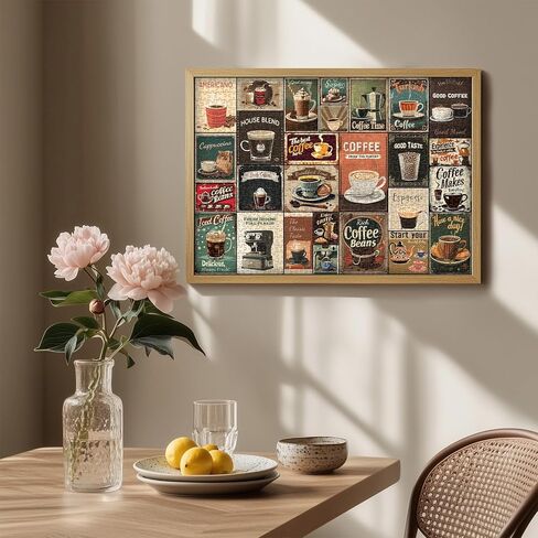 Vintage Coffee Collage Puzzles for Adults 1000 Pieces, PICKFORU Breakfast Food Jigsaw Puzzle Coffee Latte, Hard Difficult Retro Poster Theme for Home Wall Decor in Saudi Arabia