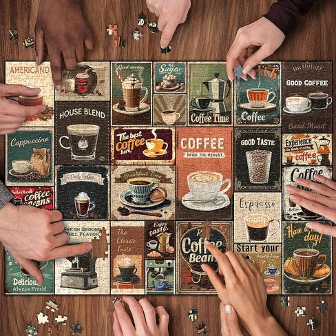 Vintage Coffee Collage Puzzles for Adults 1000 Pieces, PICKFORU Breakfast Food Jigsaw Puzzle Coffee Latte, Hard Difficult Retro Poster Theme for Home Wall Decor in Saudi Arabia