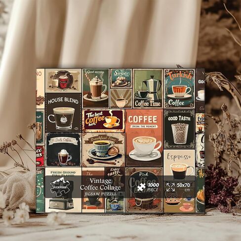 Vintage Coffee Collage Puzzles for Adults 1000 Pieces, PICKFORU Breakfast Food Jigsaw Puzzle Coffee Latte, Hard Difficult Retro Poster Theme for Home Wall Decor in Saudi Arabia