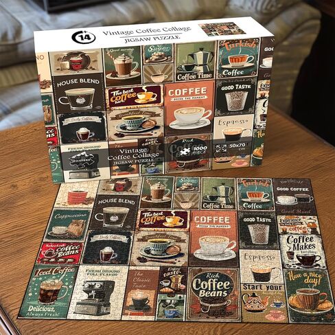 Vintage Coffee Collage Puzzles for Adults 1000 Pieces, PICKFORU Breakfast Food Jigsaw Puzzle Coffee Latte, Hard Difficult Retro Poster Theme for Home Wall Decor in Saudi Arabia