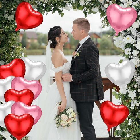 20 Pcs 24 in Heart Shape Foil Balloons for Valentine‘s Day Decorations Heart Love Balloons for Wedding Engagement Birthday Baby Shower Party Romantic Decorations(Pink, Red, White) in Saudi Arabia