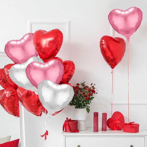 20 Pcs 24 in Heart Shape Foil Balloons for Valentine‘s Day Decorations Heart Love Balloons for Wedding Engagement Birthday Baby Shower Party Romantic Decorations(Pink, Red, White) in Saudi Arabia