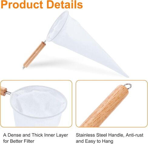 uxcell 2Pcs Coffee Pour Over Filters, Flannel Cloth Filter Bags with Wood Handle, Reusable Handmade Coffee Sock Strainer, White in Saudi Arabia