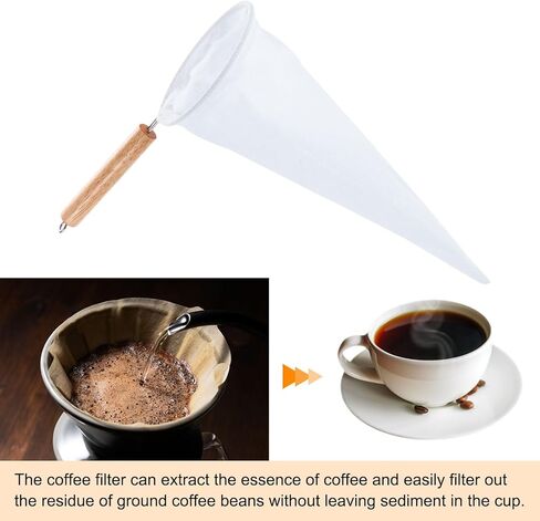 uxcell 2Pcs Coffee Pour Over Filters, Flannel Cloth Filter Bags with Wood Handle, Reusable Handmade Coffee Sock Strainer, White in Saudi Arabia